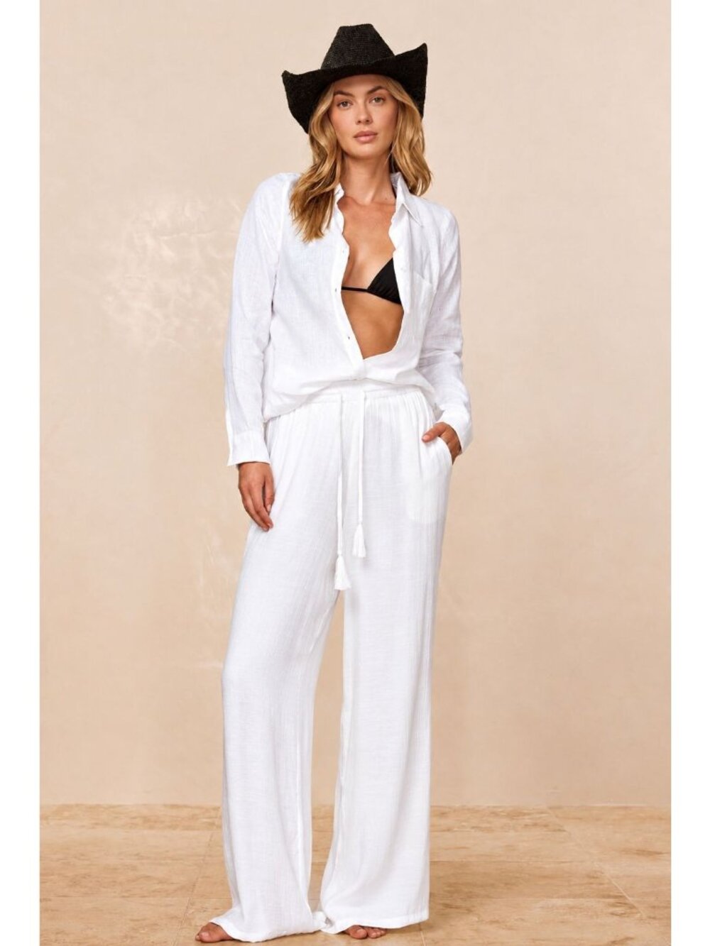 MONDAY 100% White Linen Top and Pants Size M/L NEW NWOT